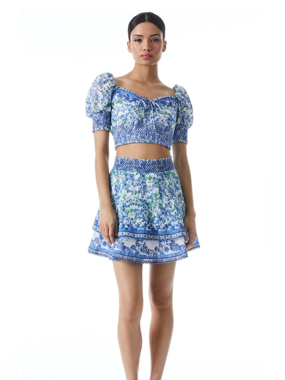 NWT Alice + Olivia CRAWFORD LACE UP SMOCKED TOP size L